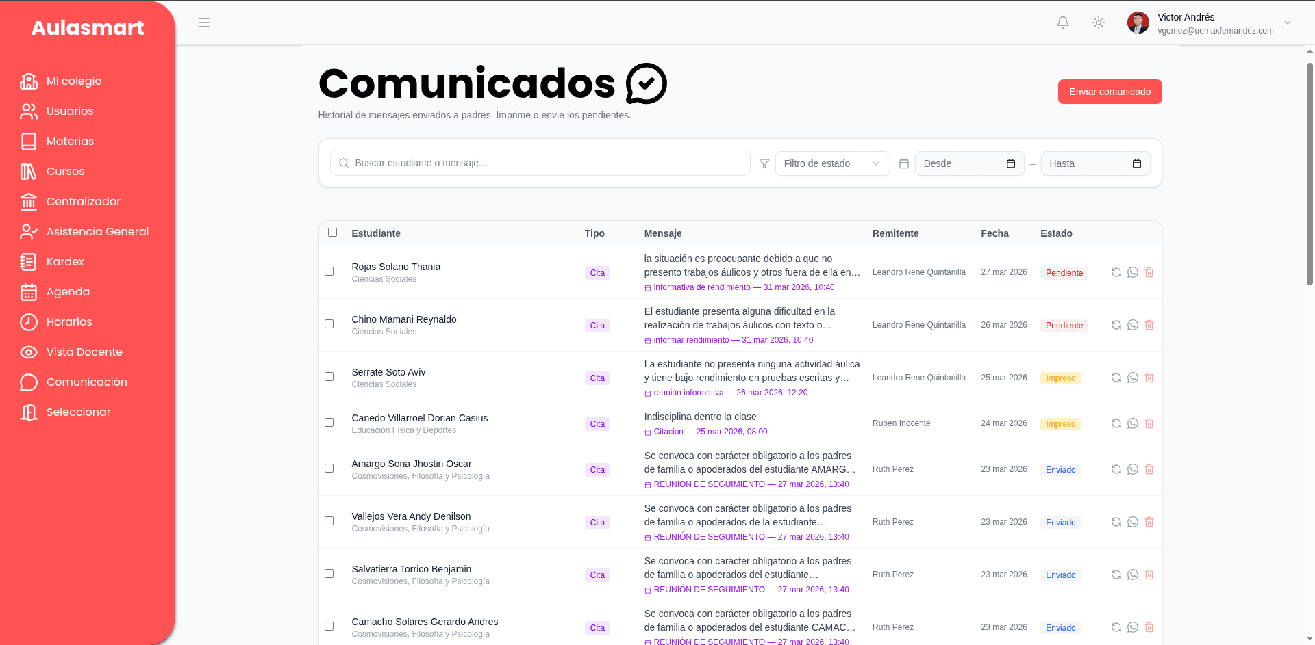 Centro de comunicados para unidades educativas en Bolivia